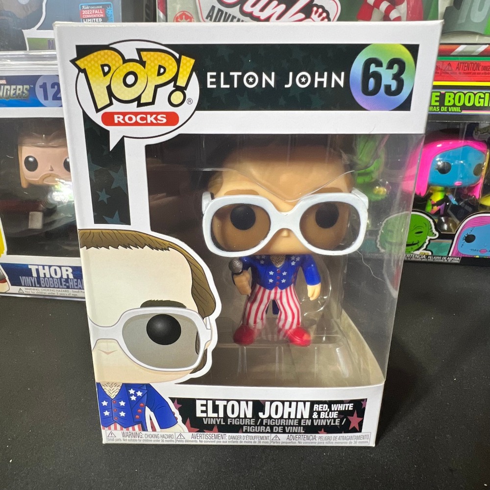 Funko Pop Rocks Elton John 63 Red White & Blue Vinyl Figure Music Collectible